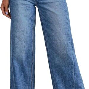Women's Wide Leg Jeans High Waisted Strechy Raw Hem Zimbaplatinum Denim Pants